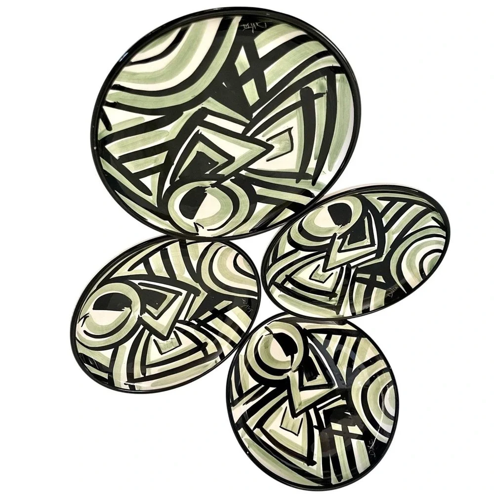 D. Vita Hand Painted Italian Ceramic Plates Set of 4 – Abstract‎ Modern Design